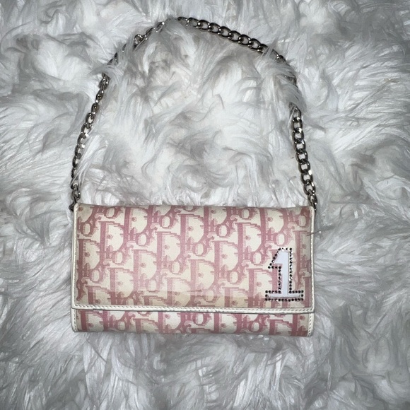 Authentic Dior Pink Trotter Wallet on chain - Picture 1 of 9